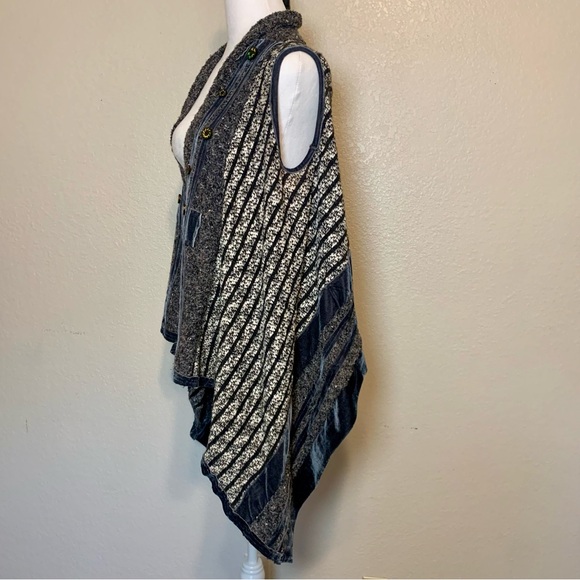Vintage Anis A. Sleeveless Boho Sweater Vest Velvet Detail Gray & White Medium - Picture 6 of 14